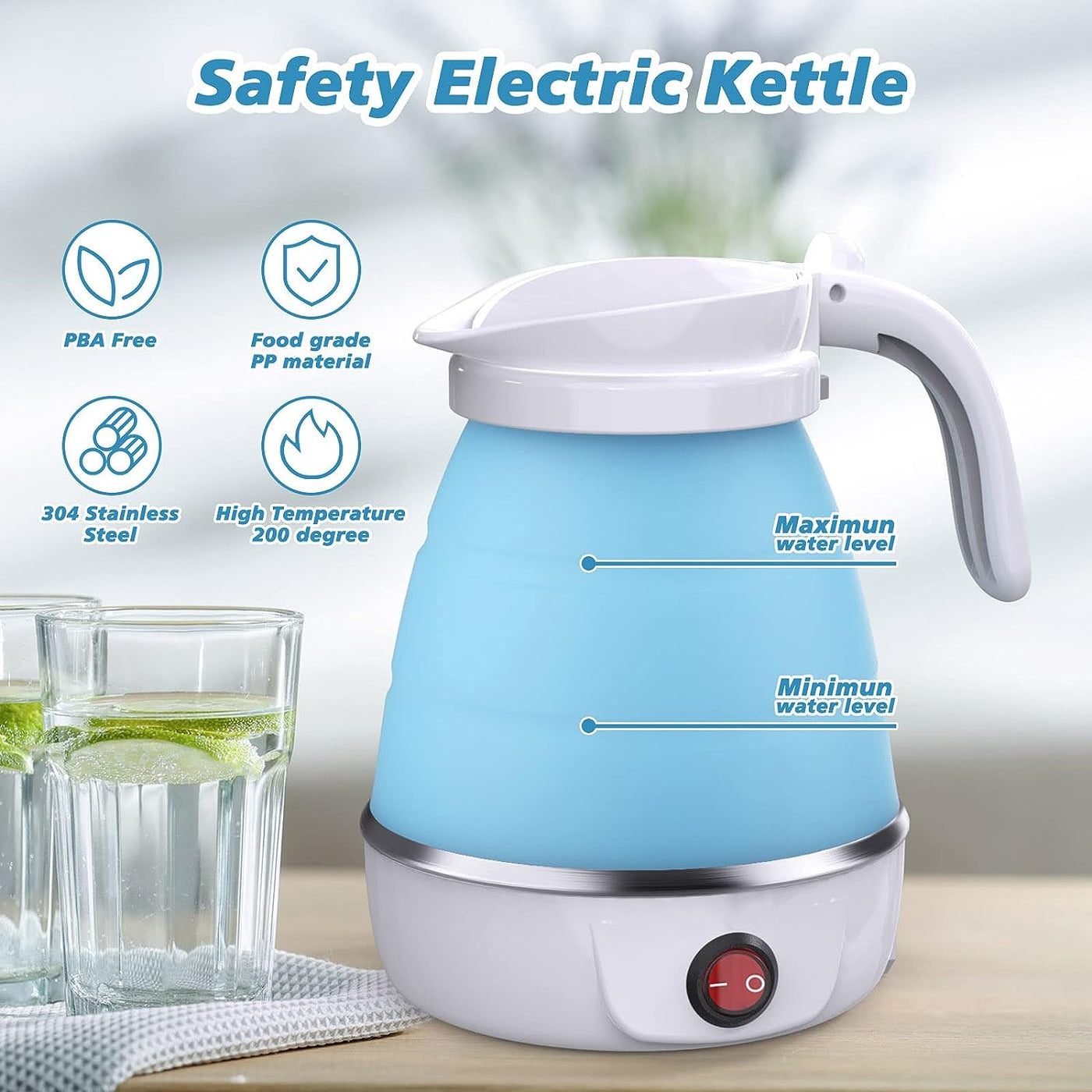 Foldable portable travel kettle, electric small kettle, camping